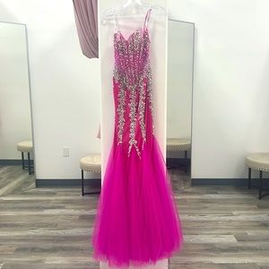Jovani 5908 Hot Pink/Silver size 2 NWT Brand New Worn Never Altered